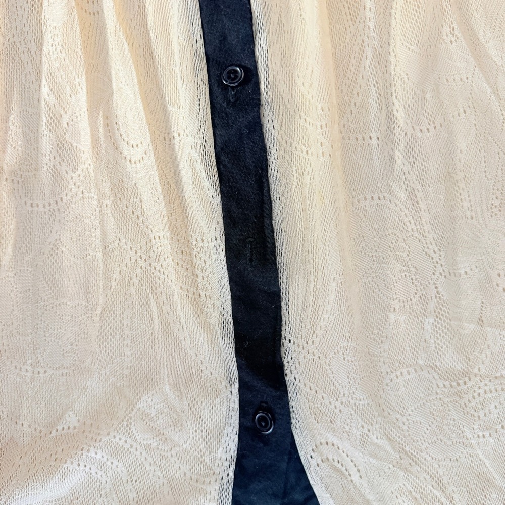 Festival Studded Lace Sheer Top. Sleeveless Beige Black Small Y2K Fairy Grunge - Picture 7 of 11